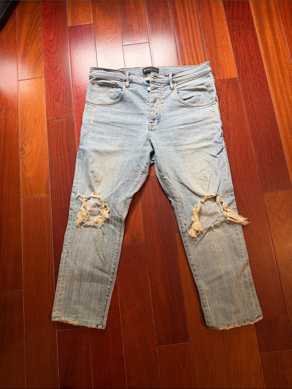 Slim Straight Light Blue Ripped Men's Jeans